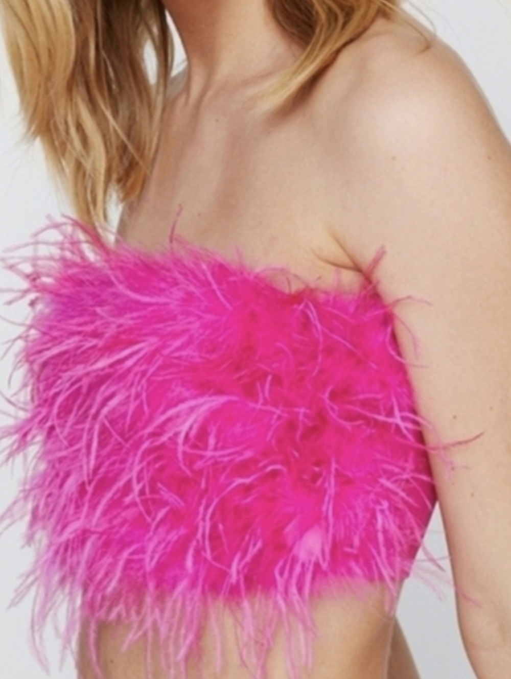 Feather Bandeau Crop Top 6 Hot Pink On The Fly NWT Girls' Date Nasty Gal